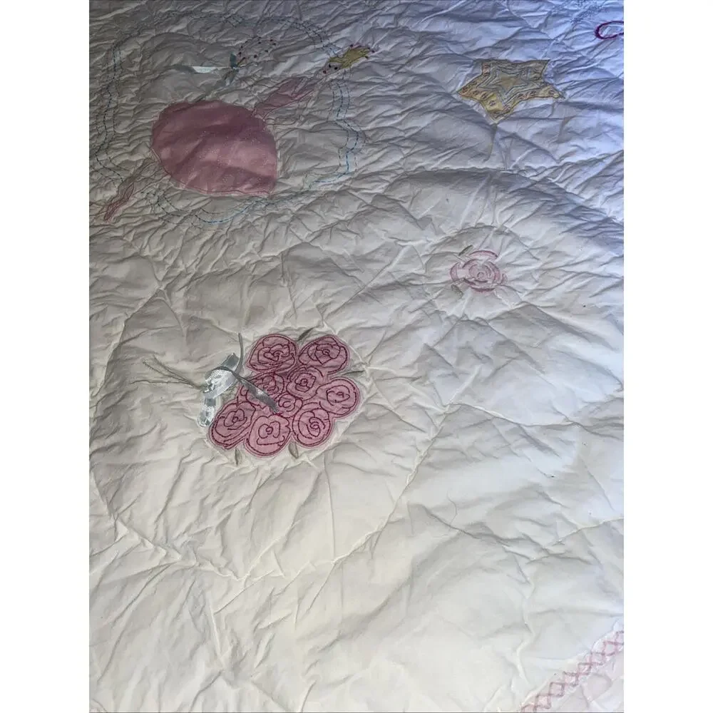 Simply Shaggy Chic Applique Embroidered Quilt Bedspread 84”x 84” Girl’s Princess